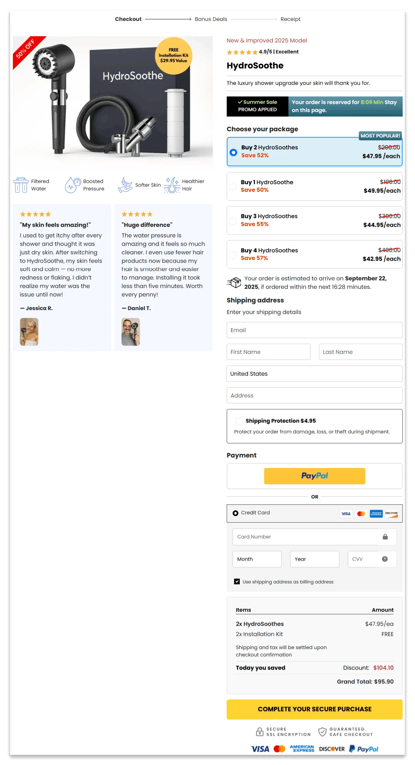 Hydrosoothe secure checkout page
